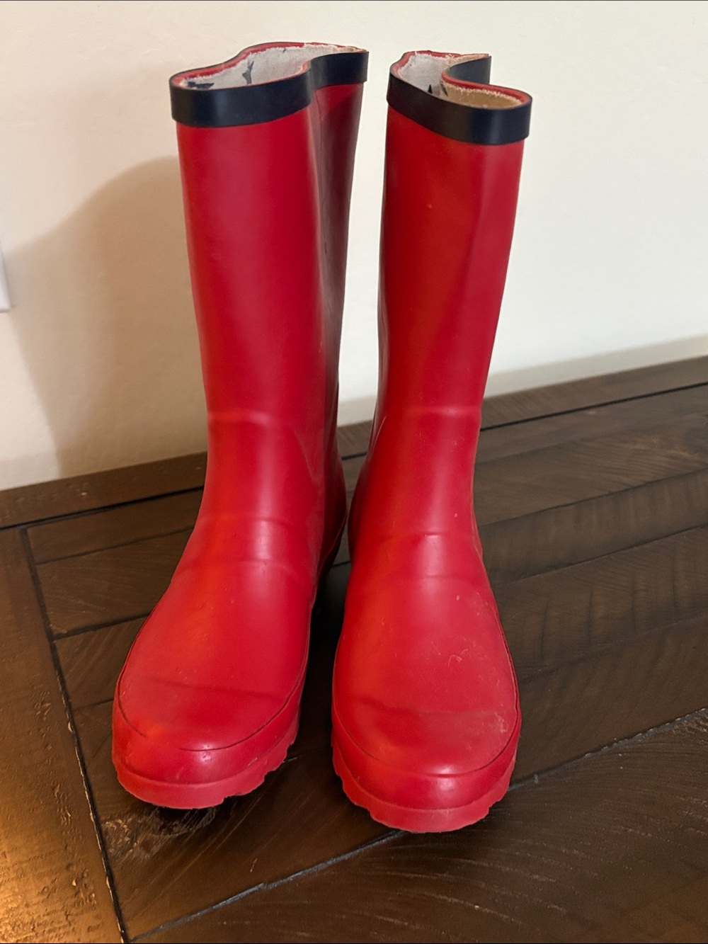 Mini Boden Red Rain Boots with Black Trim